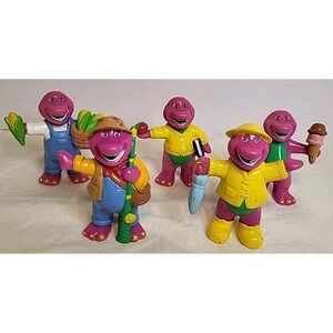 Vintage Barney Dinosaur Figurines Original 1998 Hasbro Toy Purple Lot Of 5